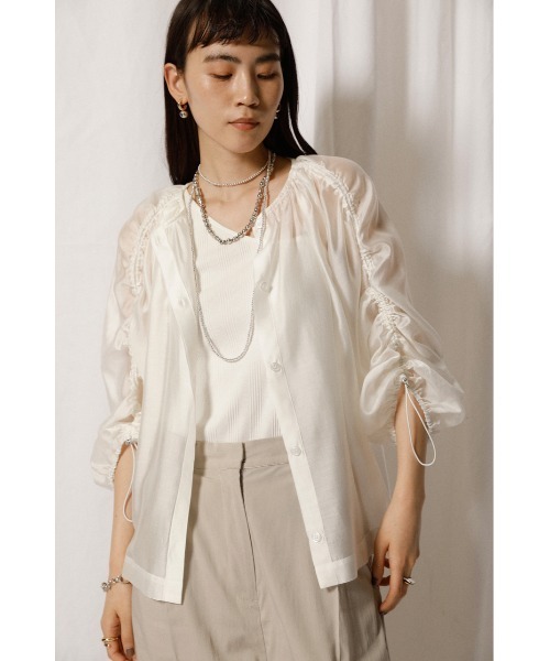 crie conforto（クリーコンフォルト）の「シャーリングスリーブブラウス（シャツ/ブラウス・レディース・オフホワイト/ブラック/オレンジ・SMALL/MEDIUM）」の20枚目の写真