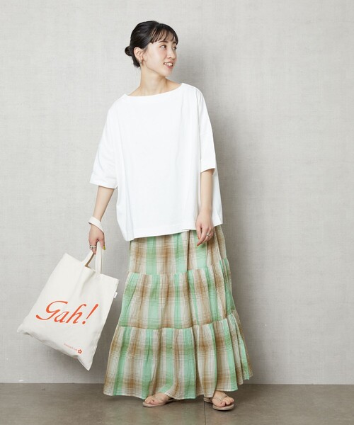 FREAK'S STORE(フリークスストア)の「【WEB限定】ボートネックバスクボーダー半袖Tシャツ(Tシャツ/カットソー・レディース・ブラック/ベージュ/グレー/オフホワイト/ピンク/グリーン/ホワイト×ブラック/ブラック×ホワイト/ナチュラル・フリ-)」の16枚目の写真