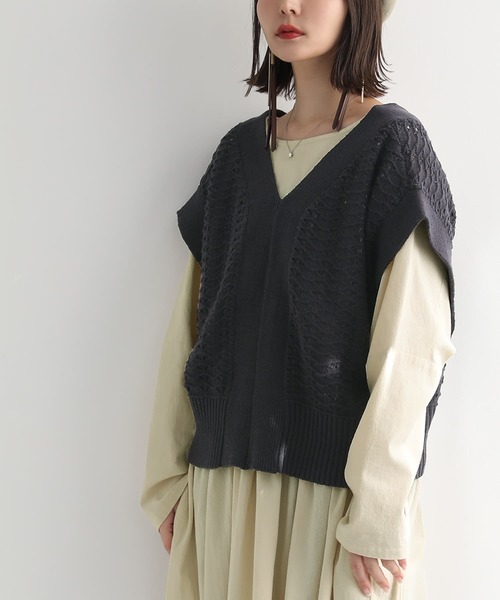 osharewalker（オシャレウォーカー）の「【廃盤】『2way透かし編みニットベスト』（ベスト・レディース・ネイビー/グレー/アイボリー・FREE）」の5枚目の写真