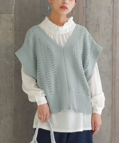 osharewalker（オシャレウォーカー）の「【廃盤】『2way透かし編みニットベスト』（ベスト・レディース・ネイビー/グレー/アイボリー・FREE）」の19枚目の写真