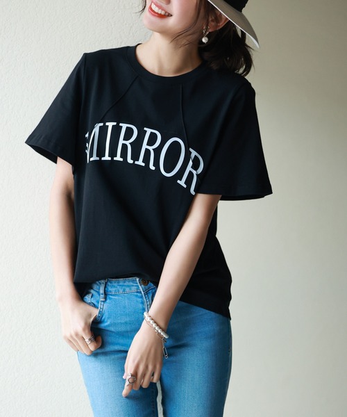 SAISON DE PAPILLON(セゾンドパピヨン)の「【コットン100%】ビッグロゴデザインオーバーサイズTシャツ(Tシャツ/カットソー・レディース・グリーン/ホワイト/ラベンダー/ブラック・S/L/M)」の3枚目の写真