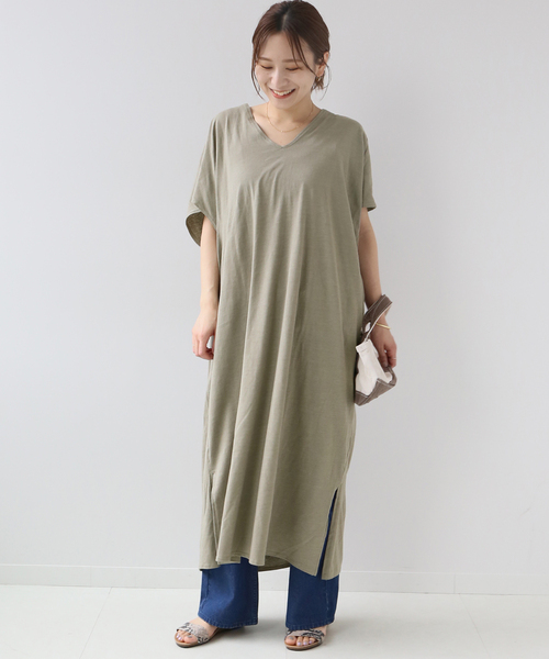 CAL．Berries（カルベリーズ）の「《追加》別注【CAL.Berries 】*Relume TRIBLEND V/N OP：ワンピース（ワンピース・レディース・ブラック/ライトグレー/カーキ・FREE）」の3枚目の写真