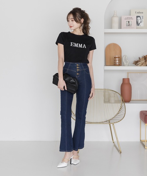 Julia Boutique（ジュリアブティック）の「EMMAロゴ半袖ニットトップス/22108（Tシャツ/カットソー・レディース・ブラック・ONE）」の2枚目の写真