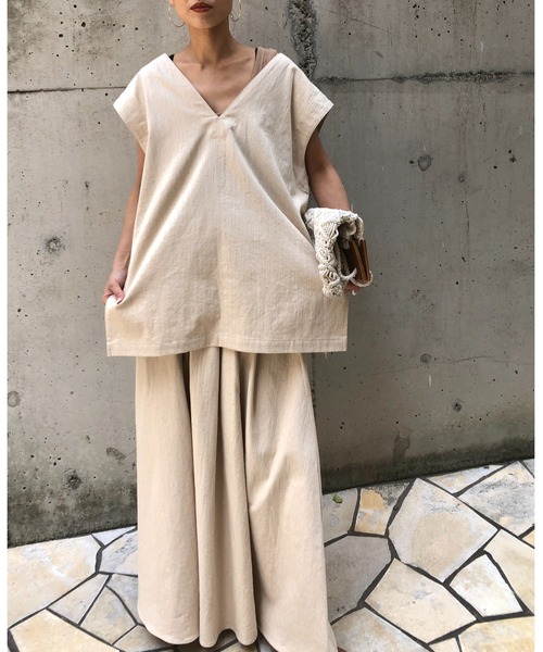 ulu（ウル）の「Linen denim vest（ベスト・レディース・ベージュ・FREE）」の6枚目の写真