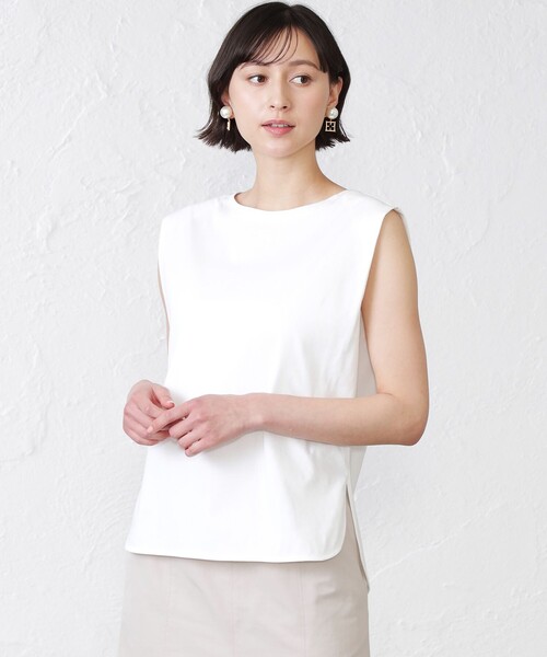 EPOCA THE SHOP(エポカザショップ)の「オーガニックコットンノースリーブカットソー(Tシャツ/カットソー・レディース・ベージュ/ホワイト・38)」の2枚目の写真