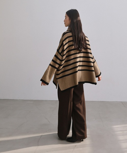 セール】タートルネック長袖ボーダーニットトップス（ニット/セーター