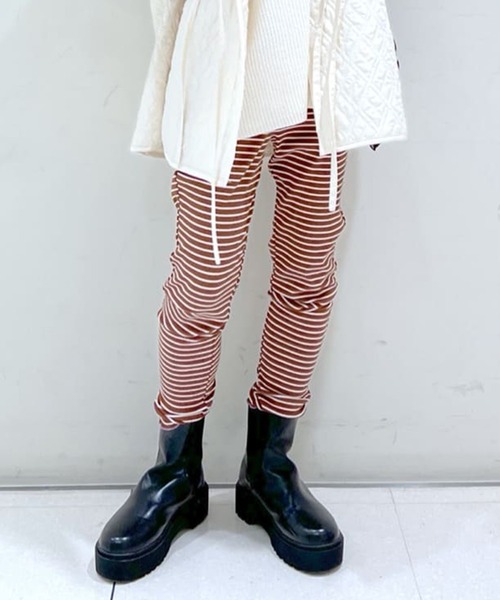Alley by w closet（アリーバイダブルクローゼット）の「【Alley】リブレギンス（レギンス/スパッツ・レディース・ホワイト×ピンク/ブラウン系その他/ラベンダー・FREE）」の3枚目の写真