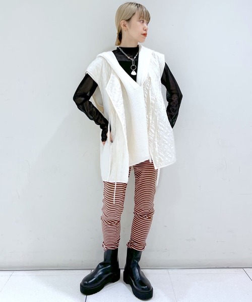 Alley by w closet（アリーバイダブルクローゼット）の「【Alley】リブレギンス（レギンス/スパッツ・レディース・ホワイト×ピンク/ブラウン系その他/ラベンダー・FREE）」の8枚目の写真