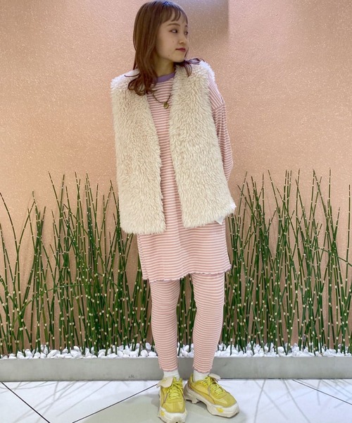 Alley by w closet（アリーバイダブルクローゼット）の「【Alley】リブレギンス（レギンス/スパッツ・レディース・ホワイト×ピンク/ブラウン系その他/ラベンダー・FREE）」の11枚目の写真