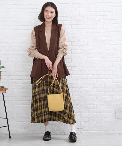 SHOO・LA・RUE（シューラルー）の「◆シーズンムード高まる チェック柄 プリーツスカート（スカート・レディース・ベージュ系その他2/ダークブラウン系1/ネイビー系1/イエロー系9・00）」の15枚目の写真