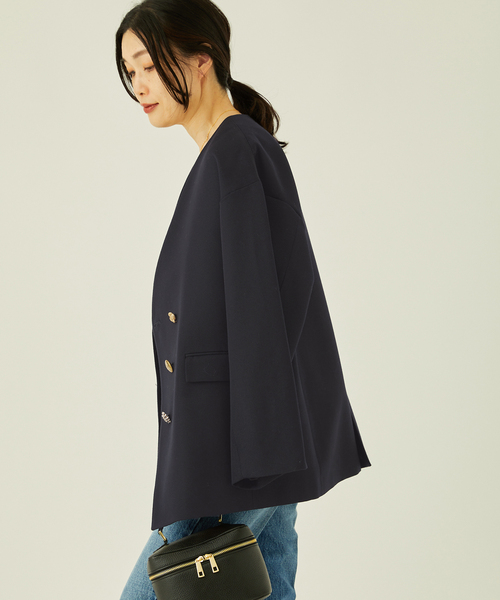journal standard L'essage（ジャーナルスタンダードレサージュ）の「ヴィスウールノーカラージャケット（ノーカラージャケット・レディース・ネイビー・FREE）」の5枚目の写真