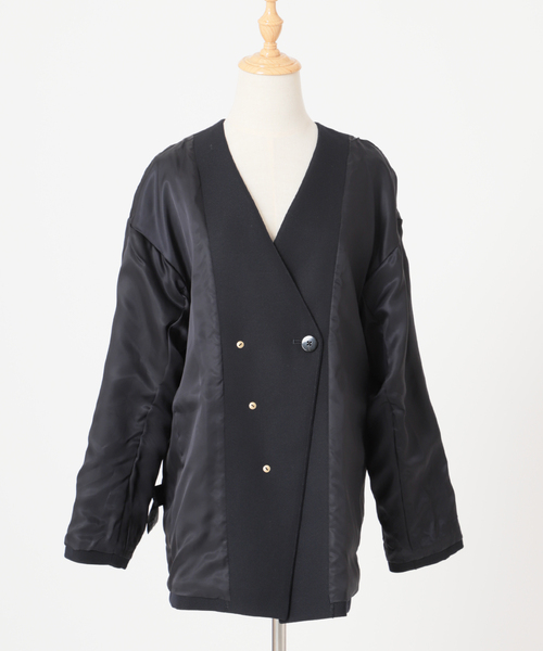 journal standard L'essage（ジャーナルスタンダードレサージュ）の「ヴィスウールノーカラージャケット（ノーカラージャケット・レディース・ネイビー・FREE）」の4枚目の写真