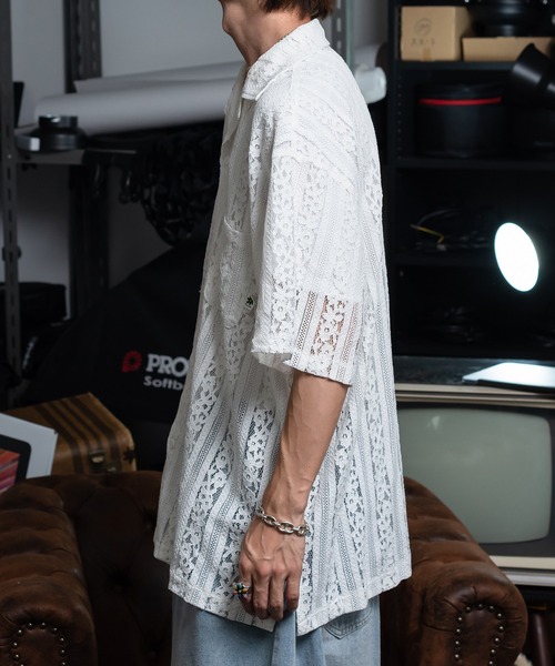 Perushu（ペルーシュ）の「フラワーレースシャツ（シャツ/ブラウス・メンズ・ブラック/グリーン/オフホワイト・LARGE/MEDIUM）」の15枚目の写真