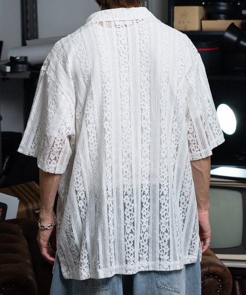 Perushu（ペルーシュ）の「フラワーレースシャツ（シャツ/ブラウス・メンズ・ブラック/グリーン/オフホワイト・LARGE/MEDIUM）」の21枚目の写真