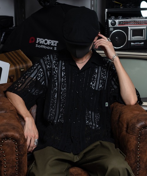 Perushu（ペルーシュ）の「フラワーレースシャツ（シャツ/ブラウス・メンズ・ブラック/グリーン/オフホワイト・LARGE/MEDIUM）」の11枚目の写真