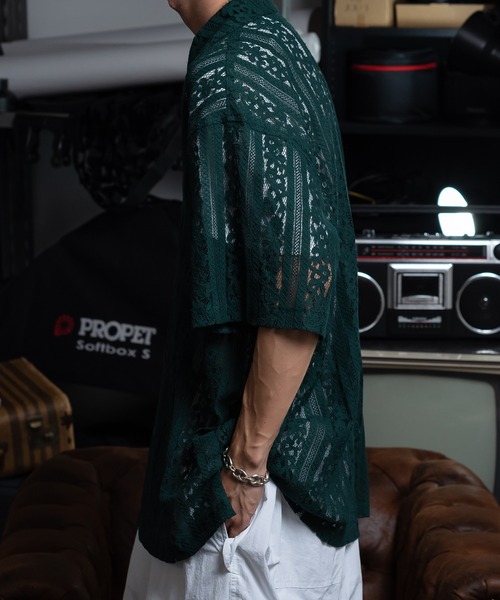 Perushu（ペルーシュ）の「フラワーレースシャツ（シャツ/ブラウス・メンズ・ブラック/グリーン/オフホワイト・LARGE/MEDIUM）」の13枚目の写真