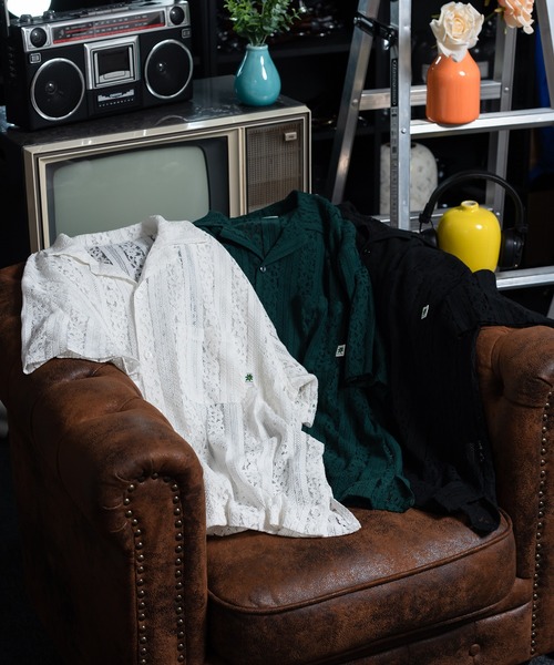 Perushu（ペルーシュ）の「フラワーレースシャツ（シャツ/ブラウス・メンズ・ブラック/グリーン/オフホワイト・LARGE/MEDIUM）」の14枚目の写真