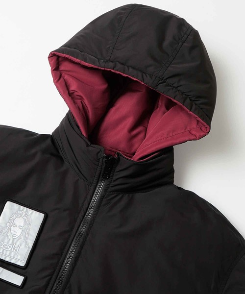 X-girl（エックスガール）の「FACE PATCH REVERSIBLE PARKA（ナイロンジャケット・レディース・グレー/バーガンディー・S/M）」の11枚目の写真