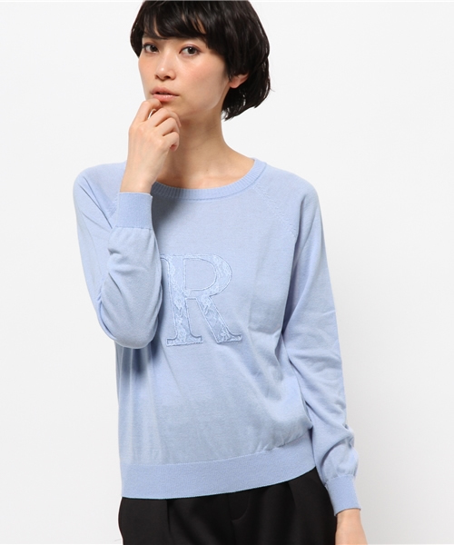 OUTLET（アウトレット）の「【mystic】ロゴレース刺繍ニット（ニット/セーター・レディース・エメラルド/オフホワイト/サックスブルー/ネイビー・FREE）」の4枚目の写真