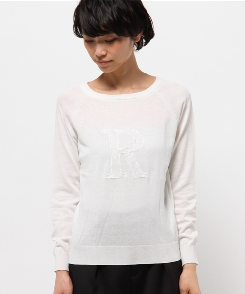 OUTLET（アウトレット）の「【mystic】ロゴレース刺繍ニット（ニット/セーター・レディース・エメラルド/オフホワイト/サックスブルー/ネイビー・FREE）」の5枚目の写真