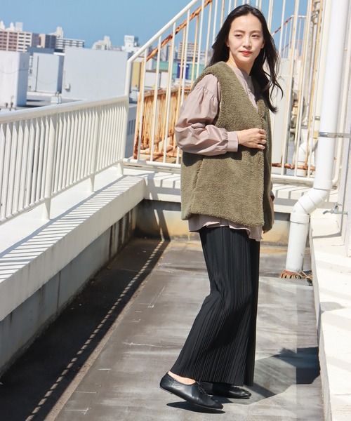 libelle more(リベル モア)の「カットツイル裏起毛ボックスプリーツパンツ(その他パンツ・レディース・ブラック/グリーン/モカ・M)」の7枚目の写真