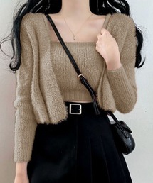 Girly Doll（ガーリードール）の「シャギーニットトップス＆カーディガン　2枚セット（アンサンブル）」