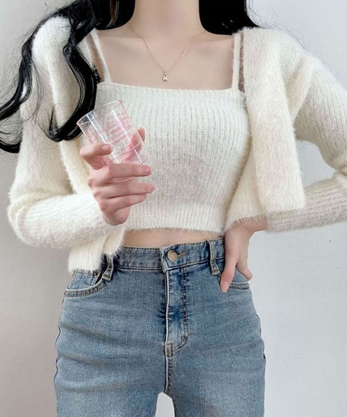 Girly Doll(ガーリードール)の「シャギーニットトップス&カーディガン 2枚セット(アンサンブル・レディース・オフホワイト/ブルー/ブラック/ピンク/ライトグレー/モカ/ベージュ・F)」の13枚目の写真