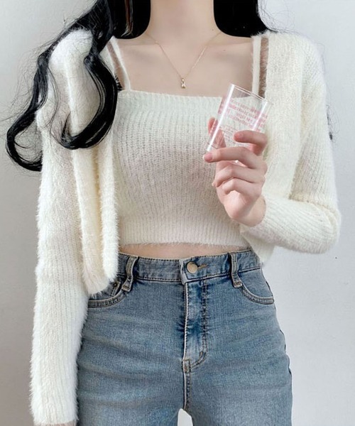 Girly Doll(ガーリードール)の「シャギーニットトップス&カーディガン 2枚セット(アンサンブル・レディース・オフホワイト/ブルー/ブラック/ピンク/ライトグレー/モカ/ベージュ・F)」の14枚目の写真