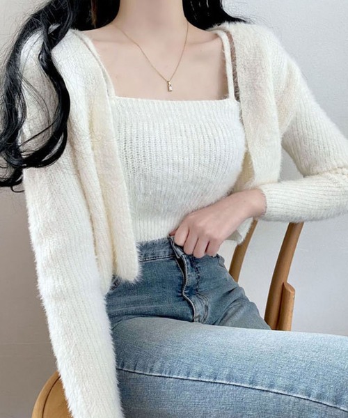 Girly Doll(ガーリードール)の「シャギーニットトップス&カーディガン 2枚セット(アンサンブル・レディース・オフホワイト/ブルー/ブラック/ピンク/ライトグレー/モカ/ベージュ・F)」の16枚目の写真