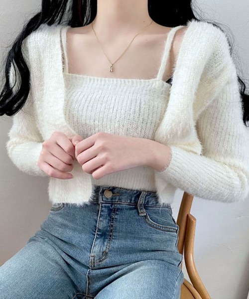 Girly Doll(ガーリードール)の「シャギーニットトップス&カーディガン 2枚セット(アンサンブル・レディース・オフホワイト/ブルー/ブラック/ピンク/ライトグレー/モカ/ベージュ・F)」の17枚目の写真