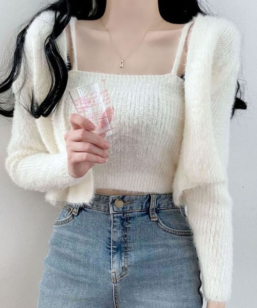 Girly Doll(ガーリードール)の「シャギーニットトップス&カーディガン 2枚セット(アンサンブル・レディース・オフホワイト/ブルー/ブラック/ピンク/ライトグレー/モカ/ベージュ・F)」の22枚目の写真