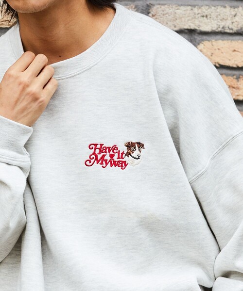 FREAK'S STORE(フリークスストア)の「WEB限定 ビッグシルエット ワンポイント DOG刺繍 クルーネックスウェット(スウェット・メンズ・ネイビー/ダークグリーン/ブラック/グレー・SMALL/LARGE/MEDIUM)」の7枚目の写真