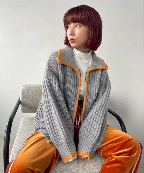 SANSeLF（サンセルフ）の「フロントカラージップニットトップス