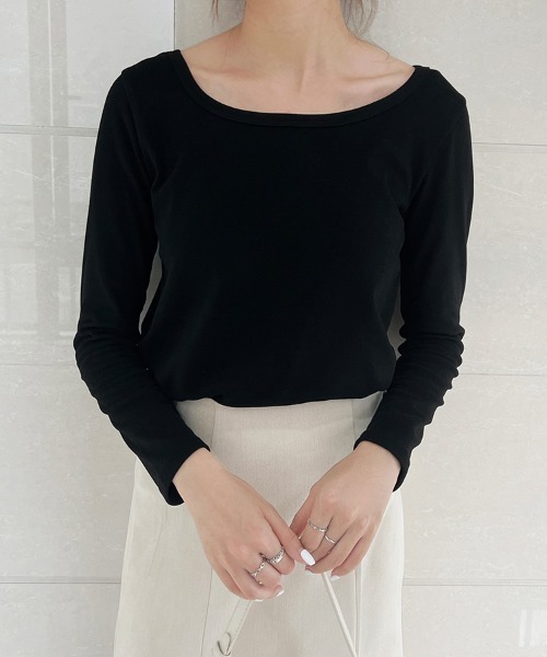 Doux Belle(ドゥーベル)の「裏起毛カットソー ラウンドネック(Tシャツ/カットソー・レディース・ホワイト/ライトグレー/ベージュ/ネイビー/ブラック・MEDIUM/LARGE)」の8枚目の写真