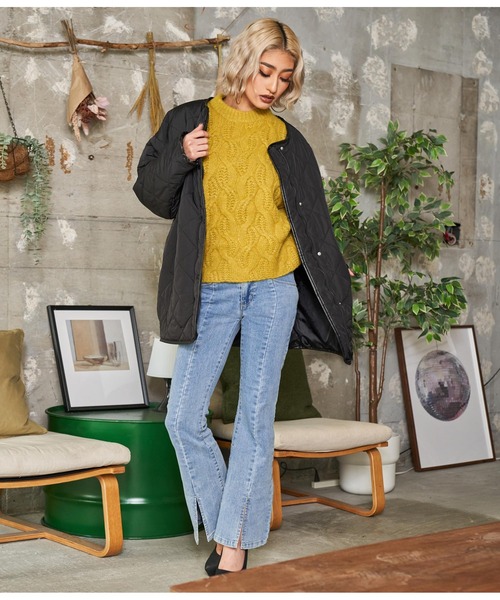 LATINA(ラティーナ)の「ダイヤステッチキルト中綿BIGジャケット(ノーカラージャケット・レディース・ブラック・FREE)」の6枚目の写真