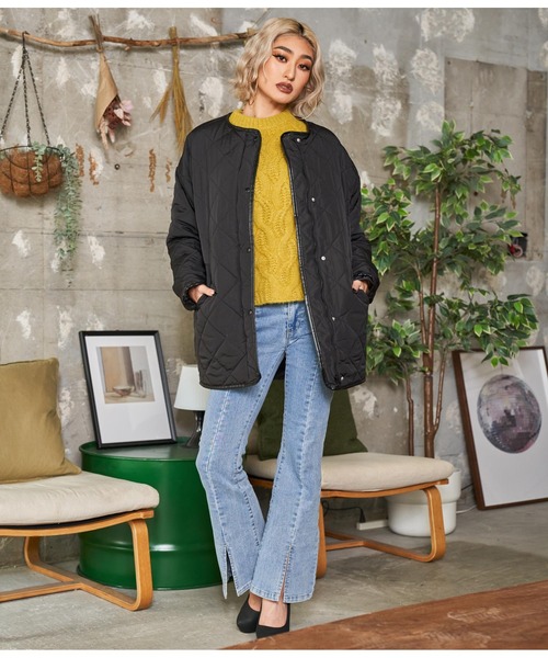 LATINA(ラティーナ)の「ダイヤステッチキルト中綿BIGジャケット(ノーカラージャケット・レディース・ブラック・FREE)」の5枚目の写真