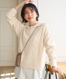 【洗濯機可】スキッパーソフトタッチアラン柄ニット