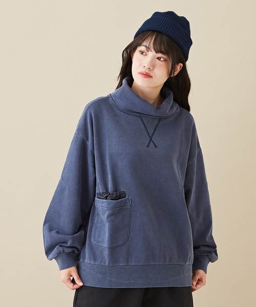 CUBE SUGAR（キューブシュガー）の「無地スウェット×布帛タートルネックプルオーバー（スウェット・レディース・ネイビー/グレイッシュベージュ/カーキ・M）」の3枚目の写真