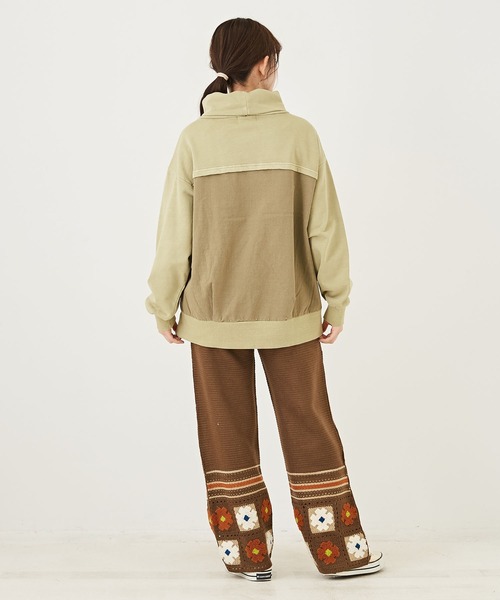 CUBE SUGAR（キューブシュガー）の「無地スウェット×布帛タートルネックプルオーバー（スウェット・レディース・ネイビー/グレイッシュベージュ/カーキ・M）」の15枚目の写真