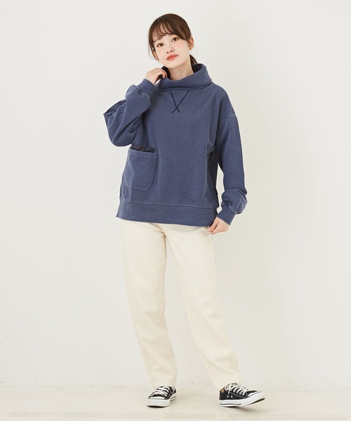 CUBE SUGAR（キューブシュガー）の「無地スウェット×布帛タートルネックプルオーバー（スウェット・レディース・ネイビー/グレイッシュベージュ/カーキ・M）」の16枚目の写真