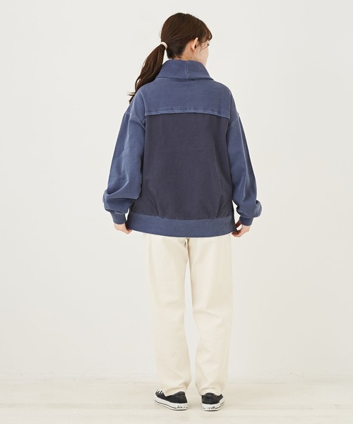 CUBE SUGAR（キューブシュガー）の「無地スウェット×布帛タートルネックプルオーバー（スウェット・レディース・ネイビー/グレイッシュベージュ/カーキ・M）」の18枚目の写真