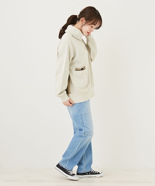 CUBE SUGAR（キューブシュガー）の「無地スウェット×布帛タートルネックプルオーバー（スウェット・レディース・ネイビー/グレイッシュベージュ/カーキ・M）」の20枚目の写真