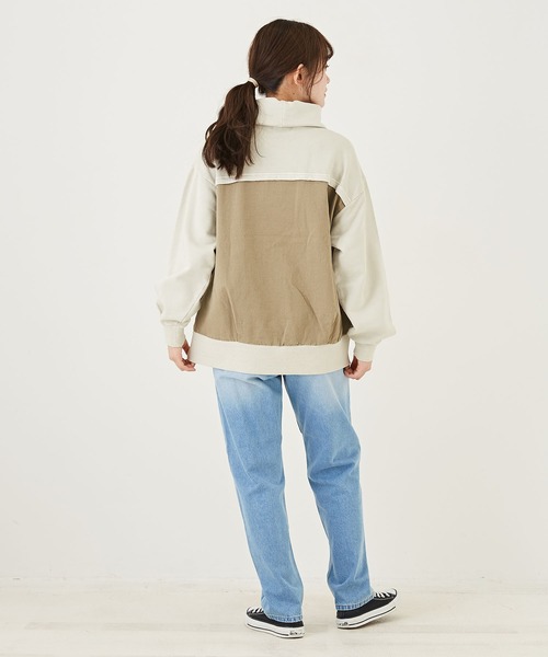 CUBE SUGAR（キューブシュガー）の「無地スウェット×布帛タートルネックプルオーバー（スウェット・レディース・ネイビー/グレイッシュベージュ/カーキ・M）」の21枚目の写真