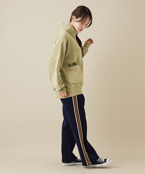 CUBE SUGAR（キューブシュガー）の「無地スウェット×布帛タートルネックプルオーバー（スウェット・レディース・ネイビー/グレイッシュベージュ/カーキ・M）」の11枚目の写真