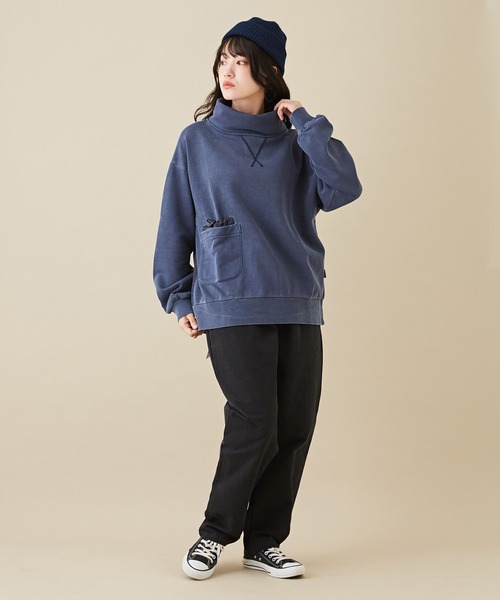 CUBE SUGAR（キューブシュガー）の「無地スウェット×布帛タートルネックプルオーバー（スウェット・レディース・ネイビー/グレイッシュベージュ/カーキ・M）」の9枚目の写真