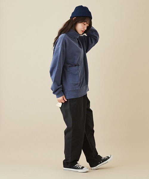 CUBE SUGAR（キューブシュガー）の「無地スウェット×布帛タートルネックプルオーバー（スウェット・レディース・ネイビー/グレイッシュベージュ/カーキ・M）」の8枚目の写真