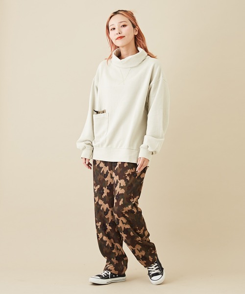 CUBE SUGAR（キューブシュガー）の「無地スウェット×布帛タートルネックプルオーバー（スウェット・レディース・ネイビー/グレイッシュベージュ/カーキ・M）」の6枚目の写真