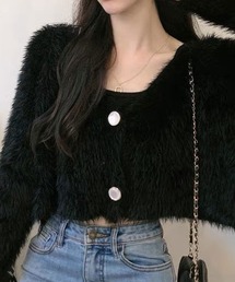 シャギーショートニットカーディガン