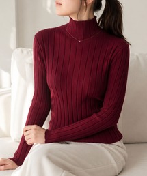 【ロングシーズン着回せる】リピーター多数◎ハーフハイネックリブニット