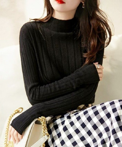 Amulet(アミュレット)の「【ロングシーズン着回せる】リピーター多数◎ハーフハイネックリブニット(ニット/セーター・レディース・ブラック/ピンク/ベージュ/グリーン/ホワイト/イエロー/ブルー/グレー/ボルドー/モカ/ネイビー/パープル・FREE)」の3枚目の写真